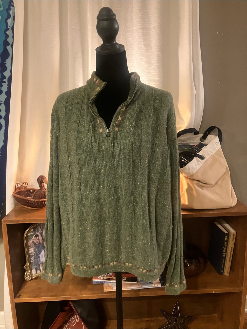 Woolrich Green Ribbed Quarter-Zip Sweater
